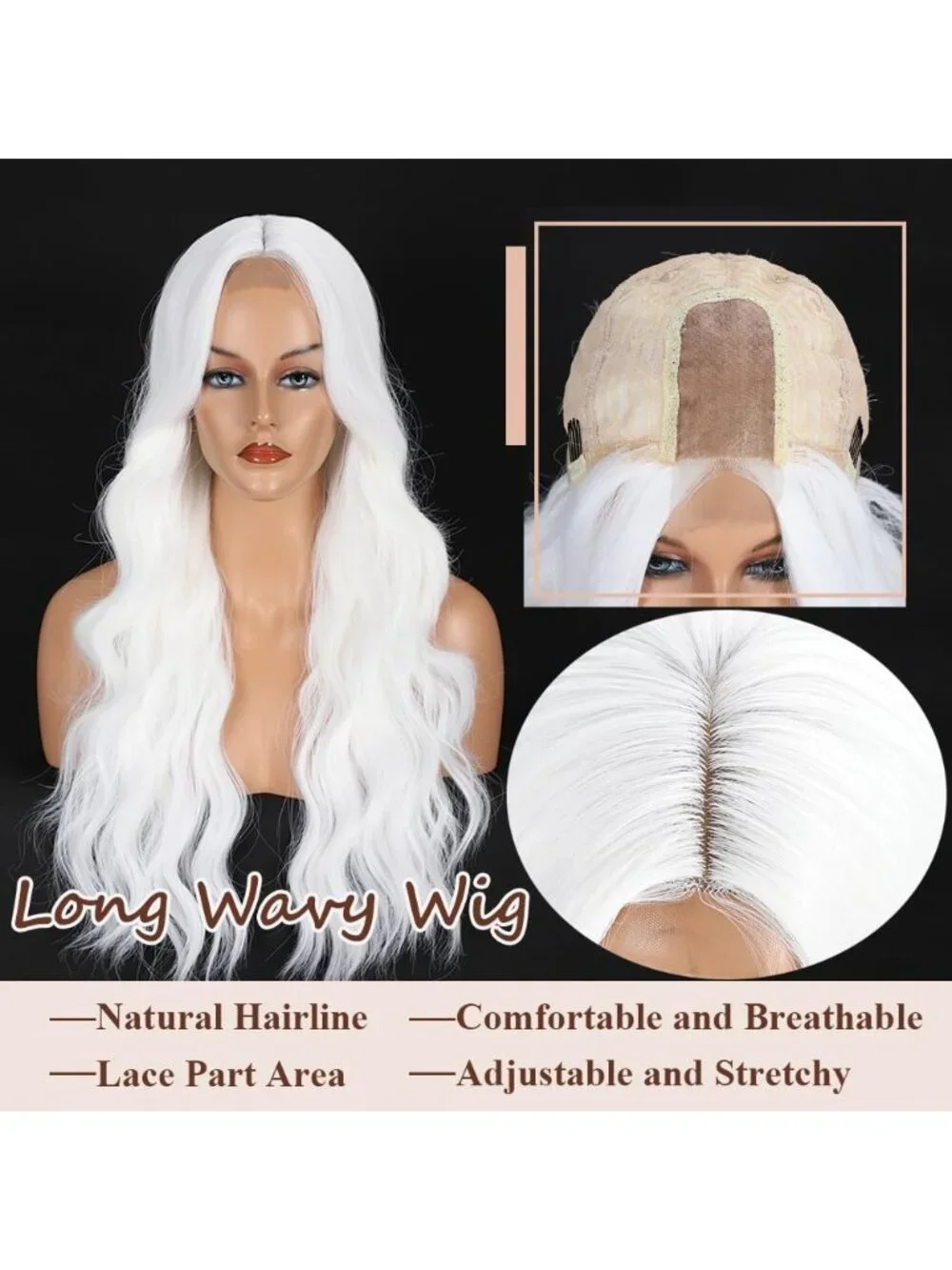 26 Inch Women's White Long Wavy Curly Hair Wig Halloween Cosplay